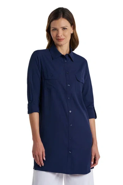 Coolibar Santorini Tunic Long Sleeve Shirt, Upf 50+ Sun Protection In Blue