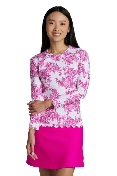 Coolibar Stony Coral Scallop Long Sleeve Rash Guard, Upf 50+ Sun Protection In Multi