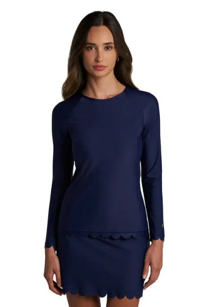 Coolibar Stony Coral Scallop Long Sleeve Rash Guard, Upf 50+ Sun Protection In Blue