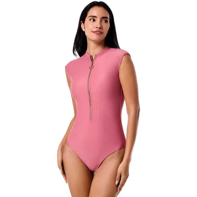 Coolibar Sweetwater Cap Sleeve Swimsuit, Upf 50+ Sun Protection In Pink