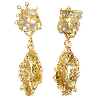 Pre-owned Coomi 1.05 Carat Lemon Tree Earrings With Lemon Quartz And Rose-cut Diamonds In Multi