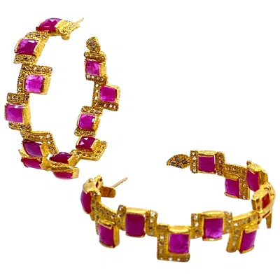 Pre-owned Coomi 15.3 Carat Ruby Hoop Earrings In 20 Karat Yellow Gold