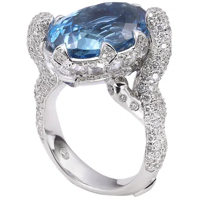 Pre-owned Coomi 18 Karat White Gold Aquamarine And Diamond Cocktail Ring
