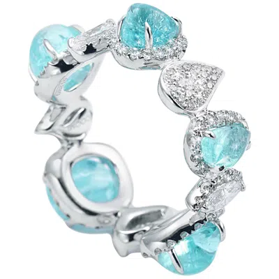 Pre-owned Coomi 18 Karat White Gold Paraiba And Diamond Band Ring