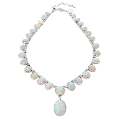 Pre-owned Coomi 18k White Gold Necklace With 133.13 Carat Ethiopian Opals And Diamonds