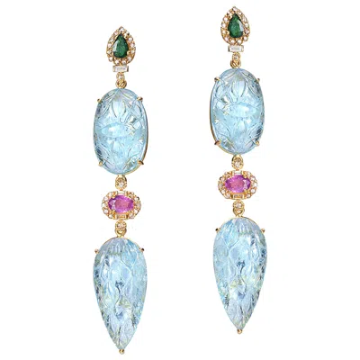 Pre-owned Coomi 20 Karat Carved Aquamarine Earrings In Multi