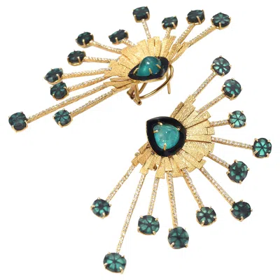 Pre-owned Coomi 20 Karat Emerald And Diamond Bloom Earrings In Green