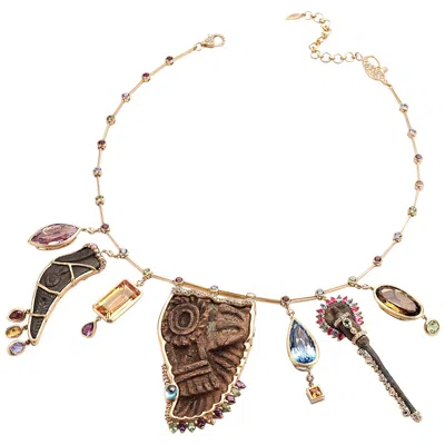 Pre-owned Coomi 20 Karat Gold Ancient Artifacts Charm Necklace With Multi-gemstones
