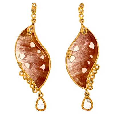 Pre-owned Coomi 20 Karat Yellow Gold Affinity Earrings With Rutilite Quartz