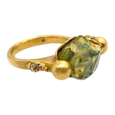 Pre-owned Coomi 20 Karat Yellow Gold Ring With Patina And 0.10 Carat Diamonds