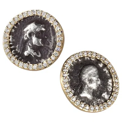 Pre-owned Coomi 20k Antique Coin Earrings With Pavé Diamonds In Multi