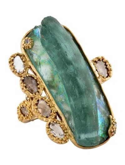 Pre-owned Coomi 20k Glass & Diamond Cocktail Ring In Multicolor