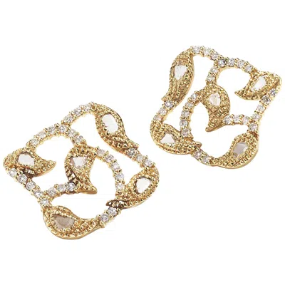 Pre-owned Coomi 20k Vine Post Earrings With Brilliant And Rose Cut Diamonds In Red