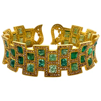 Pre-owned Coomi 24.40 Carat Emerald Mosaic Art Deco Style Modern  Cuff Bracelet In Green