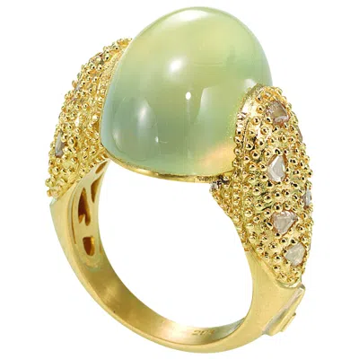 Pre-owned Coomi 25.62 Carat Prehnite Cocktail Ring In 20k Yellow Gold With Rose-cut Diamonds