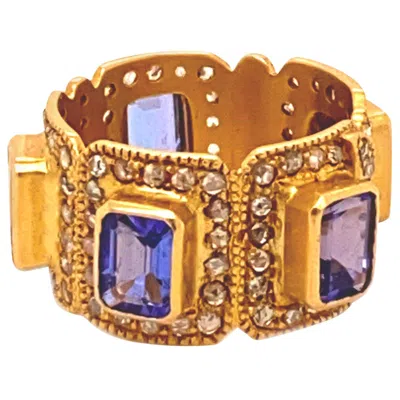Pre-owned Coomi 4.15 Carat Tanzanite Art Deco Style Mosaic Cocktail Band  Ring In Multi