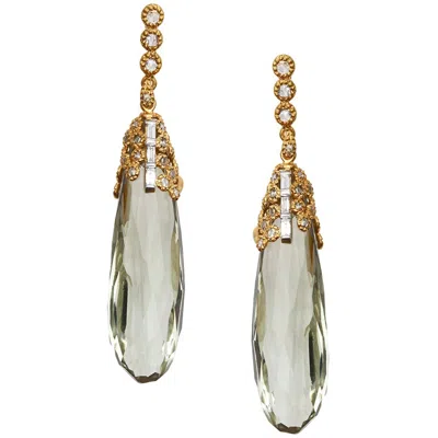Pre-owned Coomi 56.00 Carat Large Green Amethyst Earrings With Diamonds In Purple