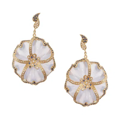 Pre-owned Coomi 58.72 Carat Carved Chalcedony Flower Earrings With Diamonds In Multi