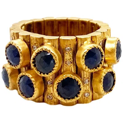 Pre-owned Coomi 6.03 Carat Blue Sapphire Flexible Band Art Deco Style Ring 20 Karat Yellow Gold