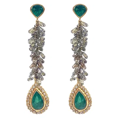 Pre-owned Coomi 7.46 Carat Pear Shaped Emeralds Dangle Earrings With Diamonds In Multi