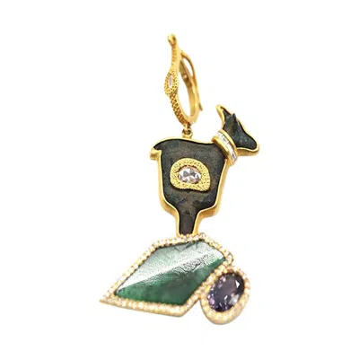 Pre-owned Coomi 8.31 Carat Emerald Ancient Bronze Ibex Figure Pendant In Green