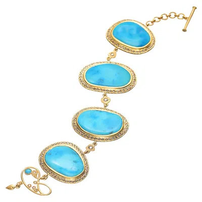 Pre-owned Coomi 93.65 Carat Turquoise Nuggets Bracelet With Rose-cut Diamonds In Multi