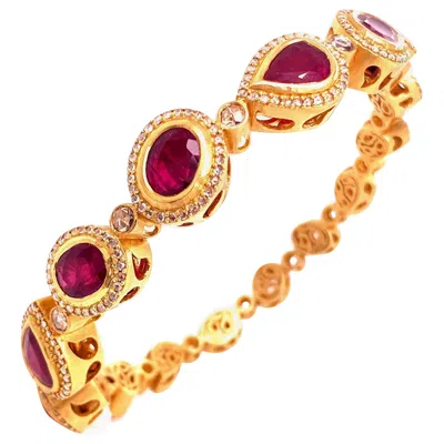 Pre-owned Coomi Affinity Ruby And Diamond Bracelet Set In 20 Karat Gold In Multi