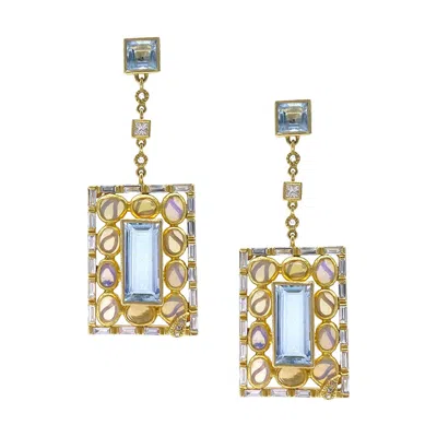 Pre-owned Coomi Aquamarine And Opals Dangle Earrings With 2.99 Diamonds In Multi