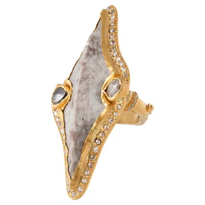 Pre-owned Coomi Arrow Head Ring With 19.34 Carat Agate And Multi-color Diamonds