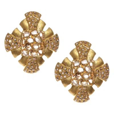 Pre-owned Coomi Art Deco Style Design Stud Earrings With 3.31 Carat Rose-cut Diamonds In Multi