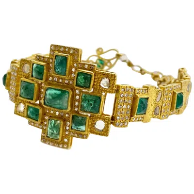 Pre-owned Coomi Art Deco Style Mosaic 10.05 Carat Emerald Statement  Watch Style Bracelet In Green