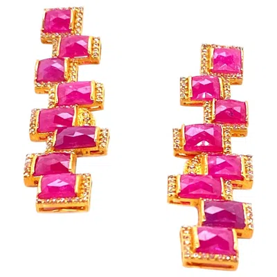 Pre-owned Coomi Art Deco Style Mosaic 16.34 Carat Ruby Long Drop  Earrings In Multi