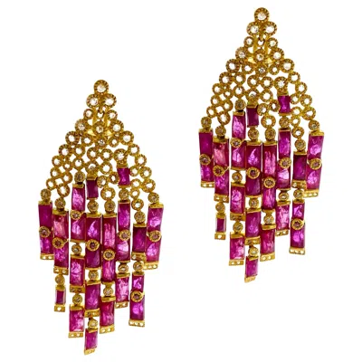 Pre-owned Coomi Art Deco Style Mosaic 31.36 Carat Ruby  Tassel Chandelier Earrings In Multi