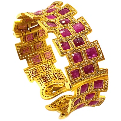 Pre-owned Coomi Art Deco Style Ruby Mosaic 20 Karat Yellow Gold  Cuff Bracelet