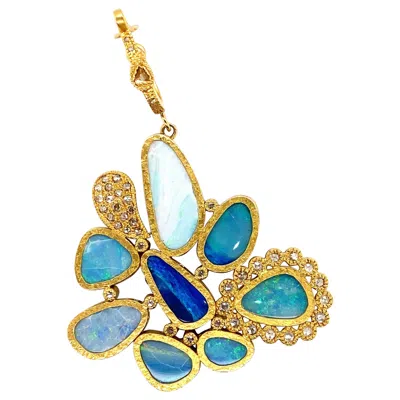 Pre-owned Coomi Australian Opal Pendant Set In 20 Karat Yellow Gold With Diamonds