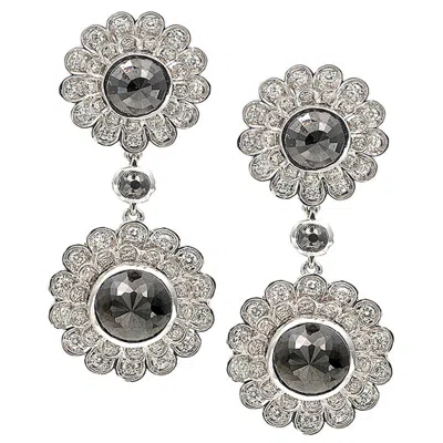 Pre-owned Coomi Black And White Diamond Deco Flower Drop Earrings With 20k White Gold