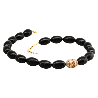 Pre-owned Coomi Black Coral Beads And Pink Sapphire Necklace With 2.15 Carat Diamonds In Red
