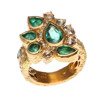 Pre-owned Coomi Cocktail Emerald Ring With 0.93-carat Diamonds In 20k Yellow Gold