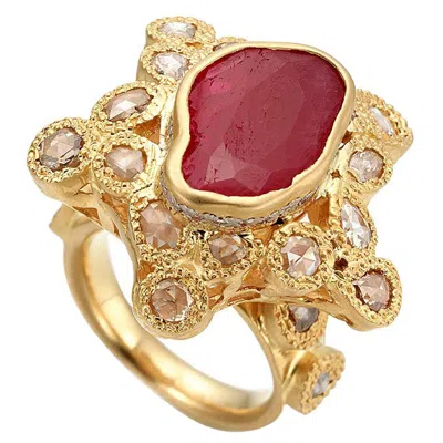 Pre-owned Coomi Cocktail Ring In 20k Yellow Gold With 4.08-carat Ruby And Diamonds