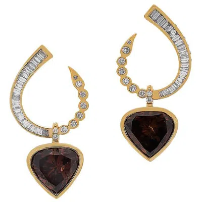 Pre-owned Coomi Heart-cut Brown Diamonds Set With White Diamonds Drop Earrings