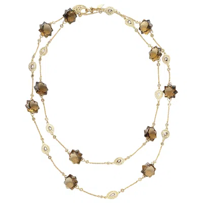 Pre-owned Coomi Long Starburst Necklace In 20k Yellow Gold With Cognac Quartz And Diamonds