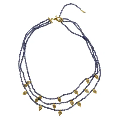 Pre-owned Coomi Multi-strand 43.65 Carat Iolite Bead Necklace With Yellow Gold Paisley Charms