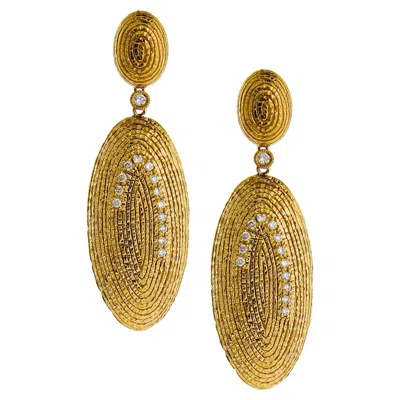 Pre-owned Coomi Oval Hammered Wire Earring With Diamonds In 20k Yellow Gold