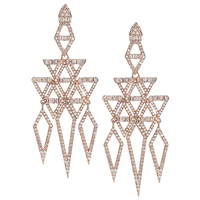 Pre-owned Coomi Pink Chandelier Earring In 18k Rose Gold With Pearls And Diamonds In Red