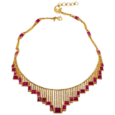 Pre-owned Coomi Radiant Art Deco Style Mosaic 20 Karat Yellow Gold Ruby  Necklace