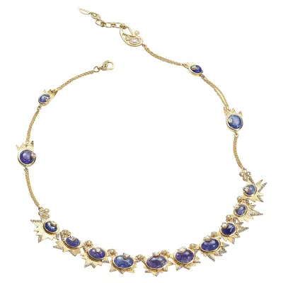 Pre-owned Coomi Sagrada Crescent Necklace In 20k Yellow Gold With Diamonds And Tanzanite