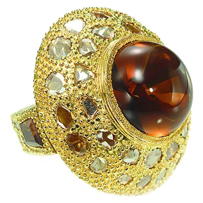 Pre-owned Coomi Saucer Ring With Large Cognac Quartz Centerstone And 3.24-carat Diamonds In Multi