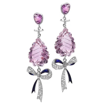 Pre-owned Coomi White Gold Bow Earrings With Purple Sapphire, Amethyst, And Diamonds