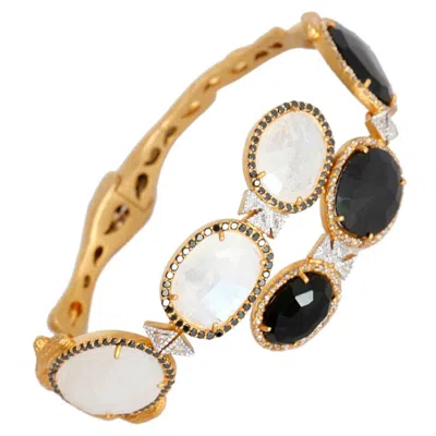 Pre-owned Coomi White Moonstone And Black Spinel Statement Bracelet With 2.71 Carat Diamonds