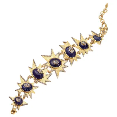 Pre-owned Coomi Yellow Gold Crescent Bracelet With Tanzanite And 4.12 Carat Diamonds